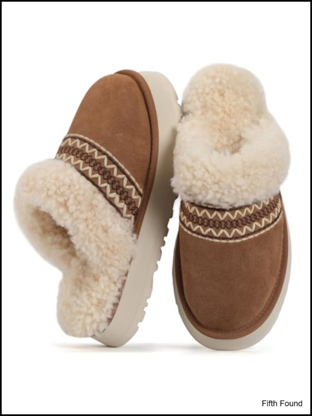 Fuzzy Platform Slippers Faux Suede Faux Shearling Lined Women House Shoes